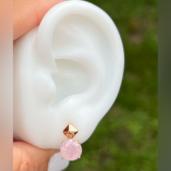 Pink Hoop Earrings Rose Gold Plated Luxury Jewelry - Picture 3 of 10